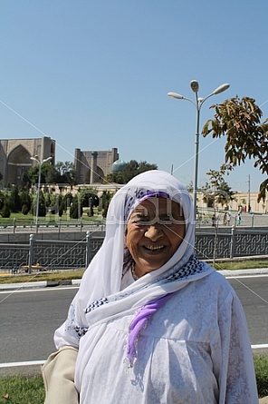 Uzbek woman dressed in white