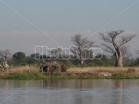 small hut at the shore at Liwonde National Park