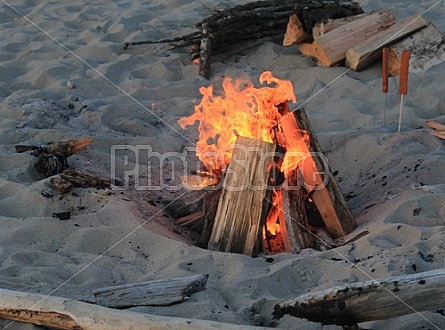 a fire on the beach