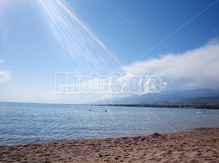 Sun's Rays Coming Down on Lake Issyk Kul