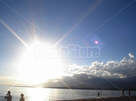 Bright Sun over Issyk Kul Lake